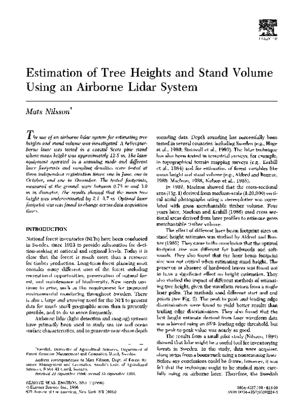 (PDF) Estimation of tree heights and stand volume using an airborne ...