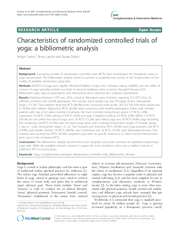 (PDF) Characteristics of randomized controlled trials of yoga: a ...