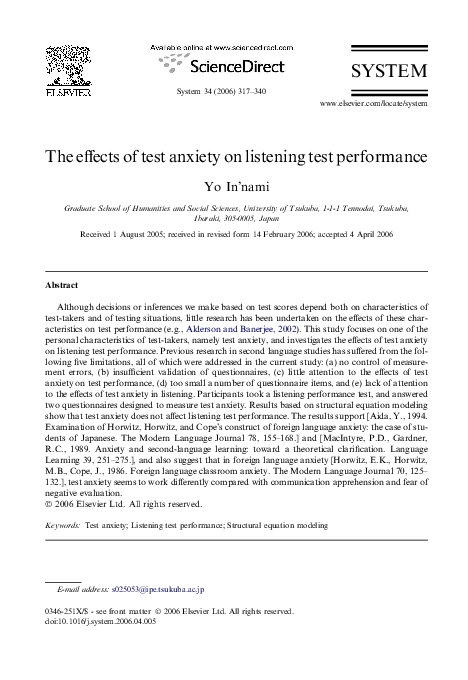 (PDF) The effects of test anxiety on listening test performance