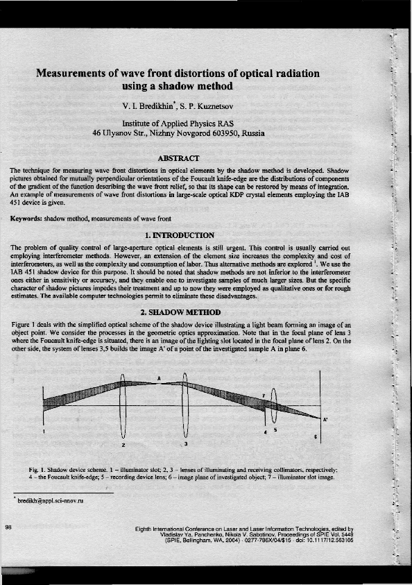 (PDF) Measurements of wavefront distortions of optical radiation using ...