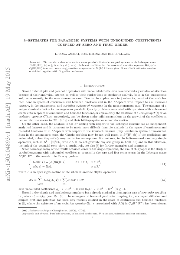 (PDF) Lp-estimates for parabolic systems with unbounded coefficients ...