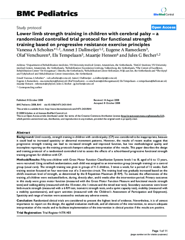 (PDF) Lower limb strength training in children with cerebral palsy – a ...
