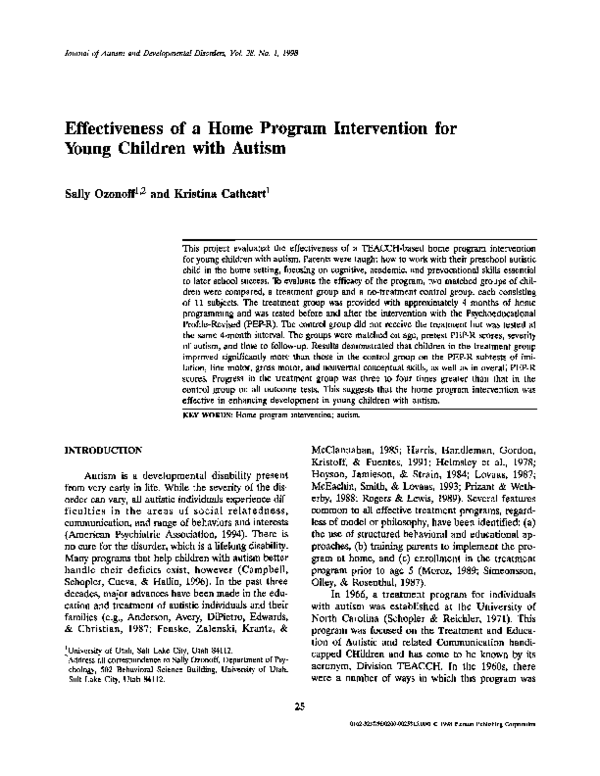 (PDF) Effectiveness of a Home Program Intervention for Young Children ...