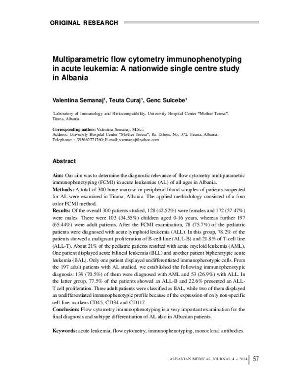 (PDF) Multiparametric flow cytometry immunophenotyping in acute