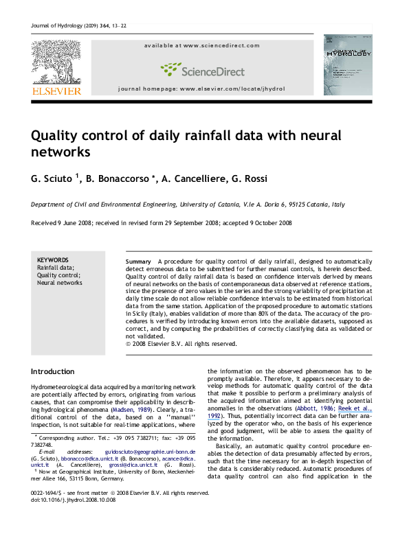 (PDF) Quality control of daily rainfall data with neural networks