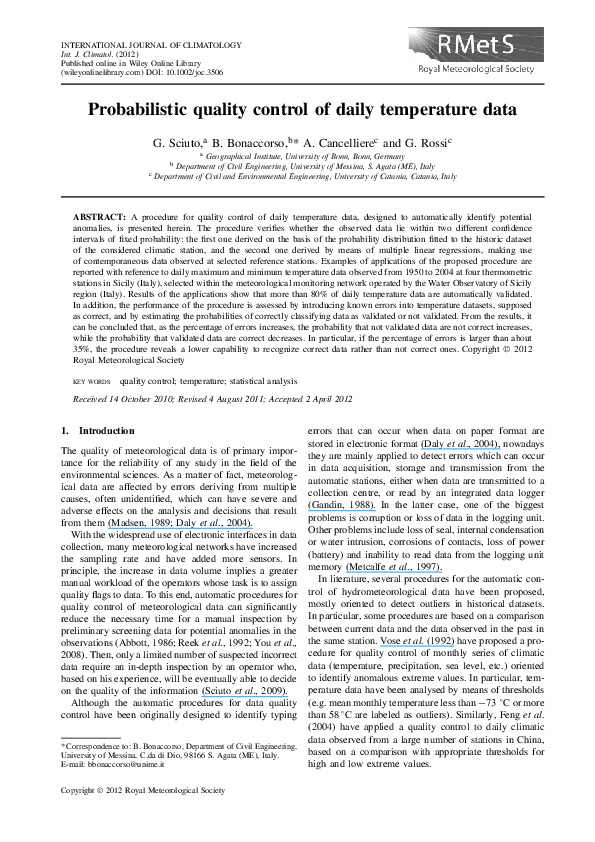 (PDF) Probabilistic quality control of daily temperature data
