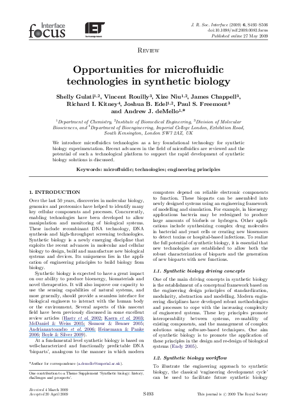 (PDF) Opportunities for microfluidic technologies in synthetic biology