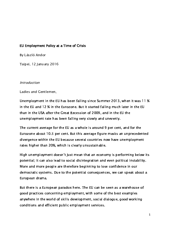 (PDF) EU Employment Policy at a Time of Crisis