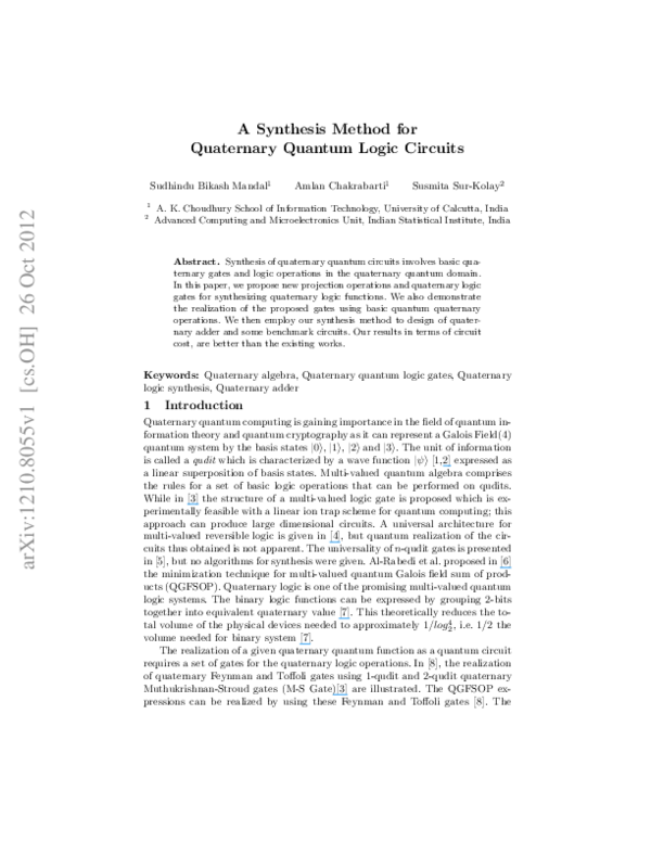 Pdf A Synthesis Method For Quaternary Quantum Logic Circuits Pdf A Synthesis Method For Quaternary Quantum Logic Circuits