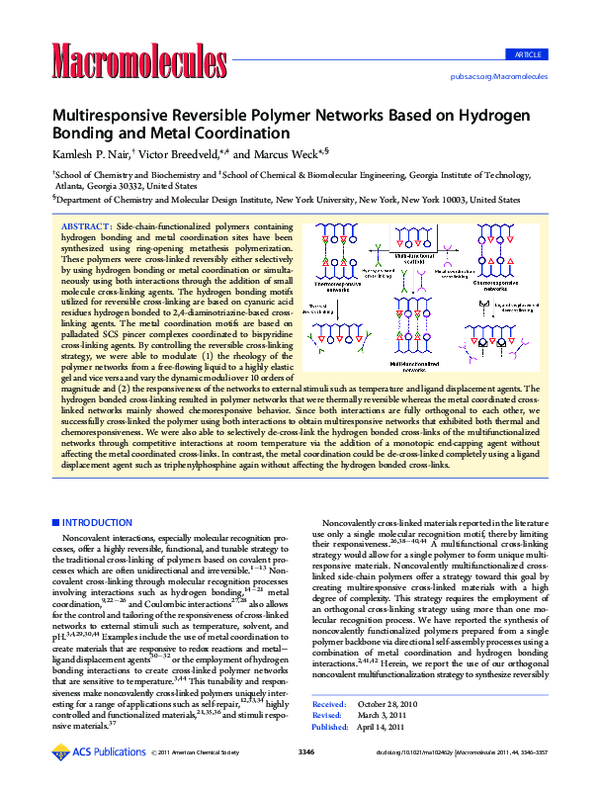 (PDF) Multiresponsive Reversible Polymer Networks Based on Hydrogen ...