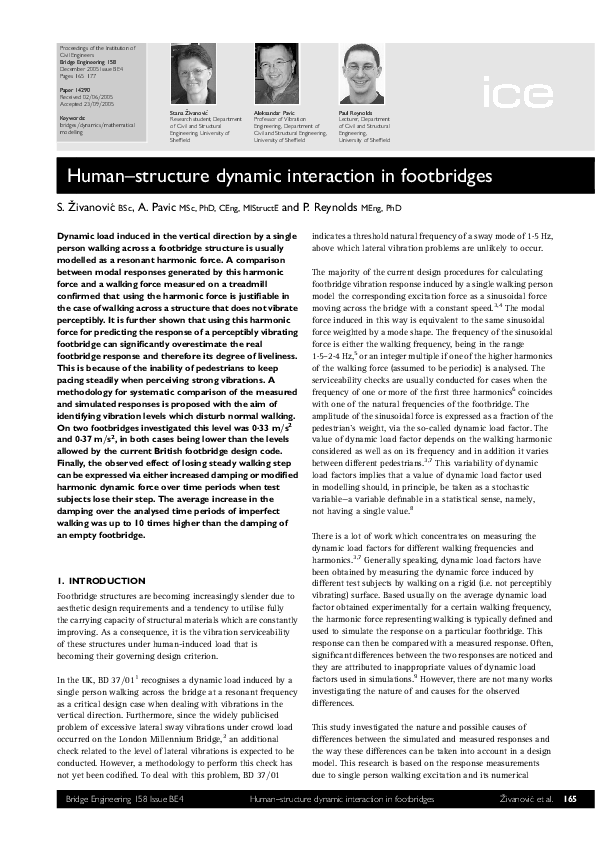 (PDF) Human–structure dynamic interaction in footbridges