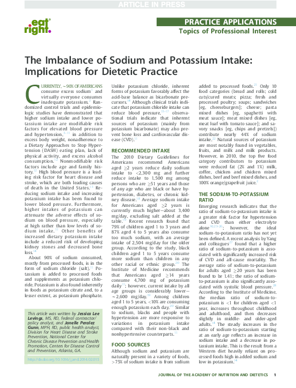 (PDF) The Imbalance of Sodium and Potassium Intake: Implications for ...