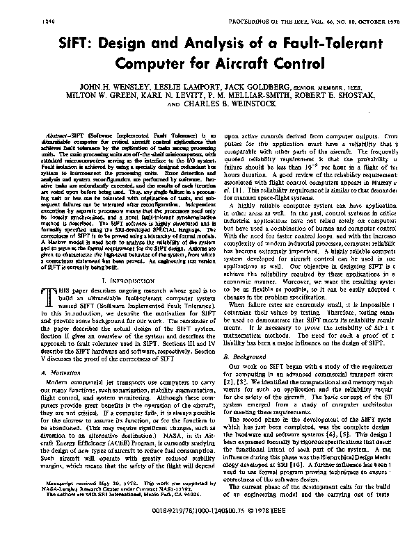 (PDF) SIFT: Design and analysis of a fault-tolerant computer for ...