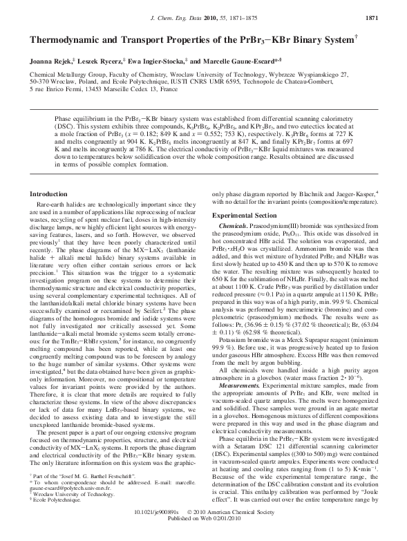 (PDF) Thermodynamic and transport properties of the PrBr 3–MBr binary ...