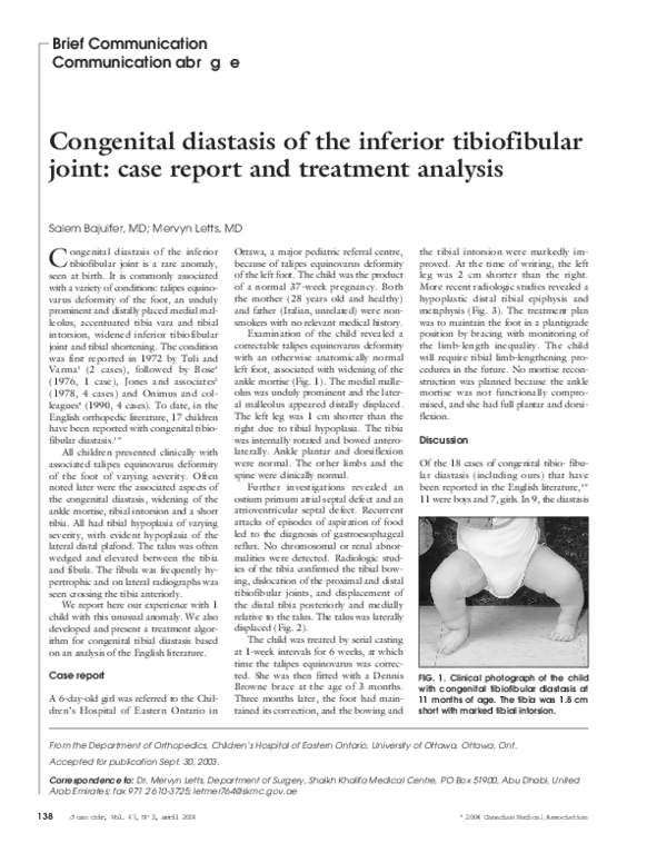 (PDF) Congenital diastasis of the inferior tibiofibular joint: case ...