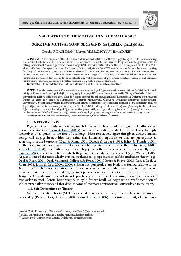(PDF) Validation of the Motivation to Teach Scale