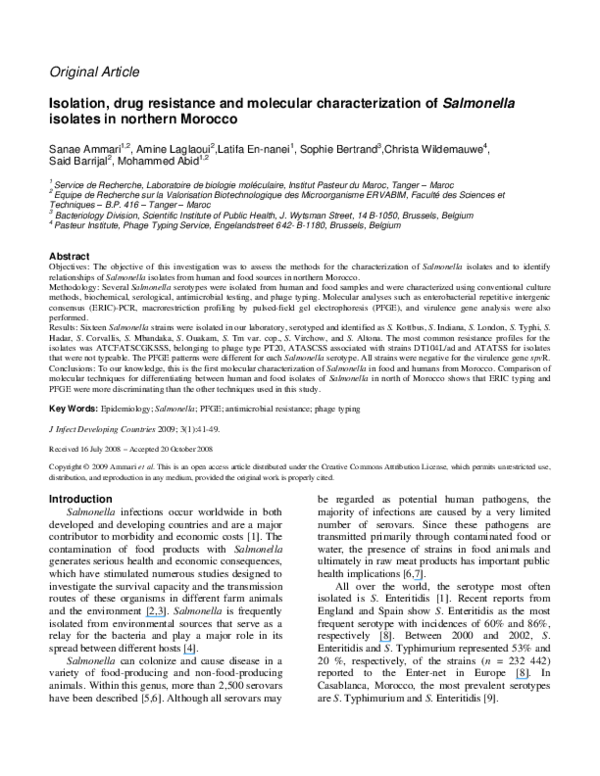 (PDF) Isolation, drug resistance and molecular characterization of ...