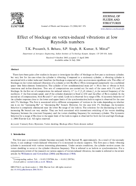 (PDF) Effect of blockage on vortex-induced vibrations at low Reynolds ...