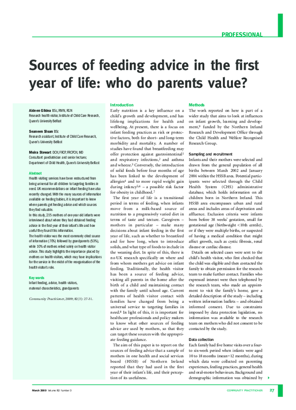 (PDF) Sources of feeding advice in the first year of life: who do ...