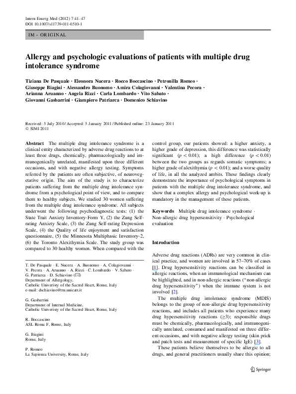 (PDF) Allergy and psychologic evaluations of patients with multiple