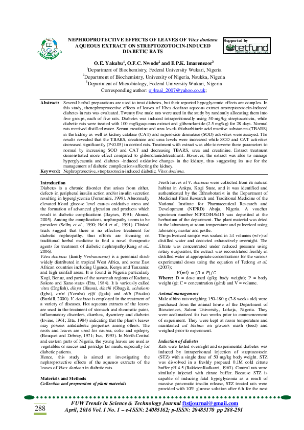 (PDF) NEPHROPROTECTIVE EFFECTS OF LEAVES OF Vitex doniana AQUEOUS ...