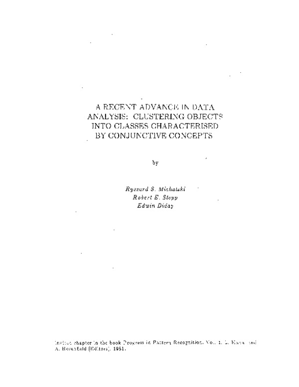 (PDF) A RECENT ADVANCE IN DATA ANALYSIS: Clustering Objects into ...