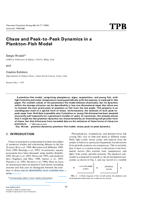 (PDF) Chaos and Peak-to-Peak Dynamics in a Plankton–Fish Model