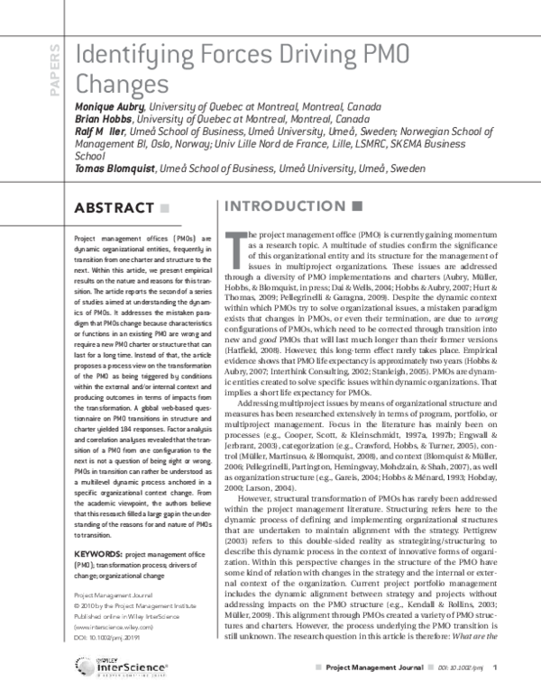 (PDF) Identifying forces driving PMO changes