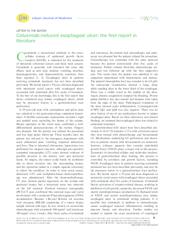 (PDF) Cetuximabinduced esophageal ulcer the first report in