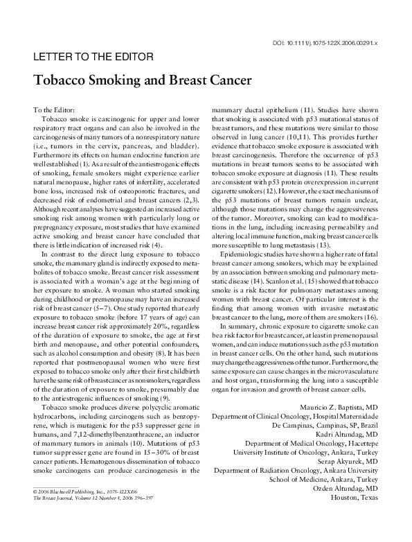 (PDF) Tobacco Smoking and Breast Cancer Kadri Altundag Academia.edu