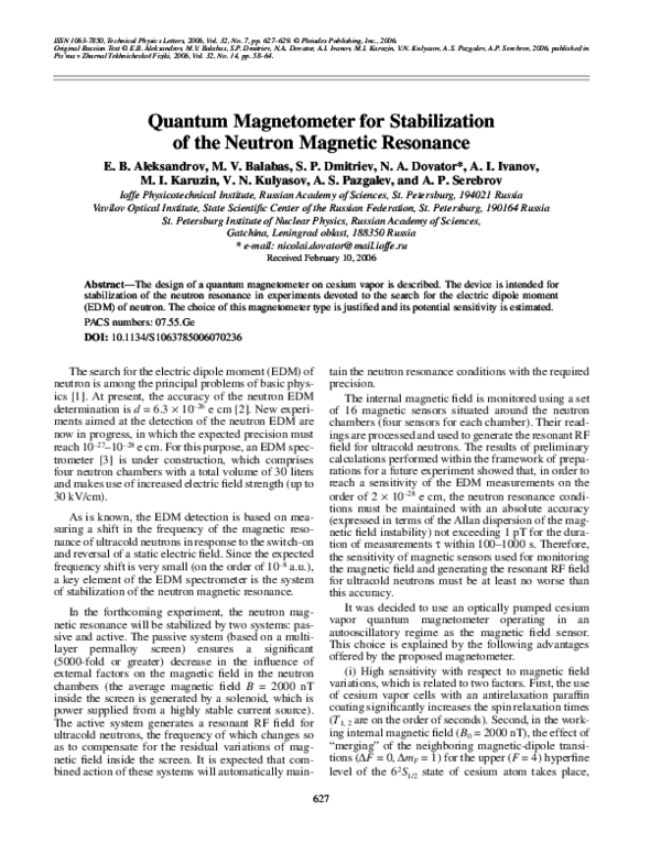 (PDF) Quantum magnetometer for stabilization of the neutron magnetic ...