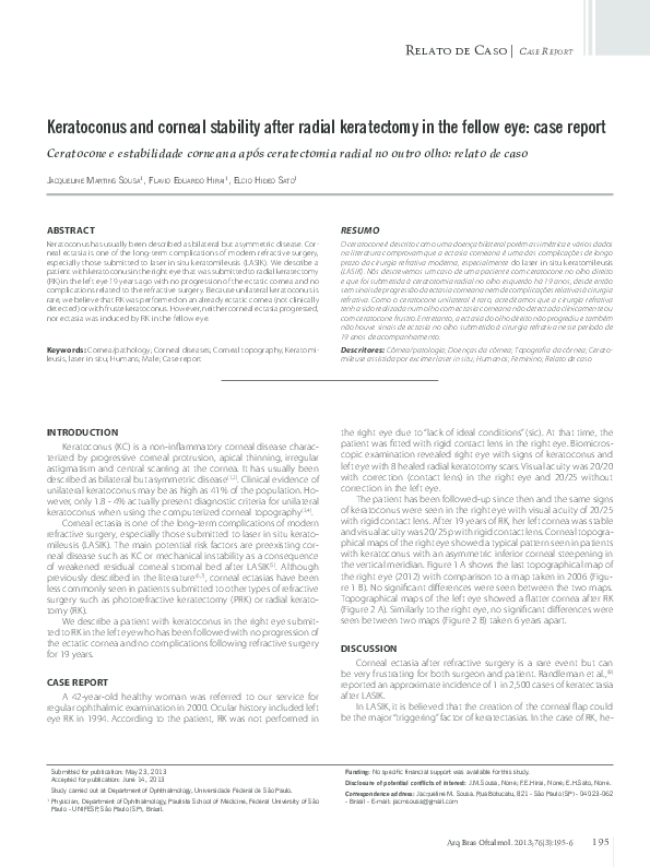 (PDF) Keratoconus and corneal stability after radial keratectomy in the
