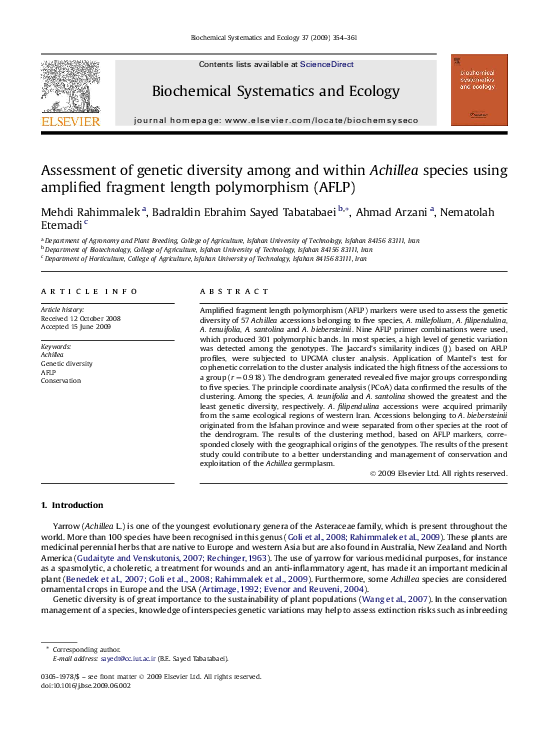 (PDF) Assessment of genetic diversity among and within Achillea species ...