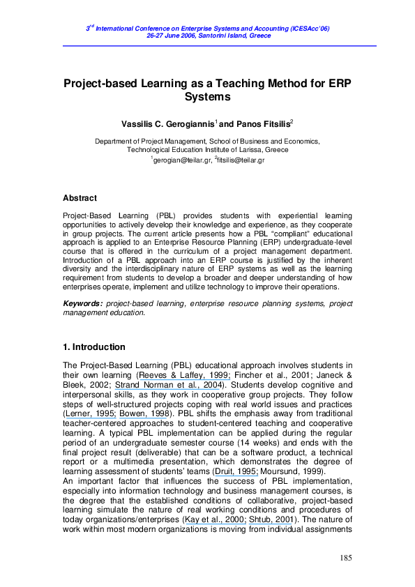 (PDF) Project-based Learning as a Teaching Method for ERP Systems
