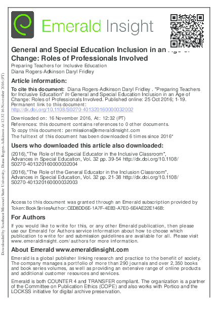 (PDF) General and Special Education Inclusion in an Age of Change ...