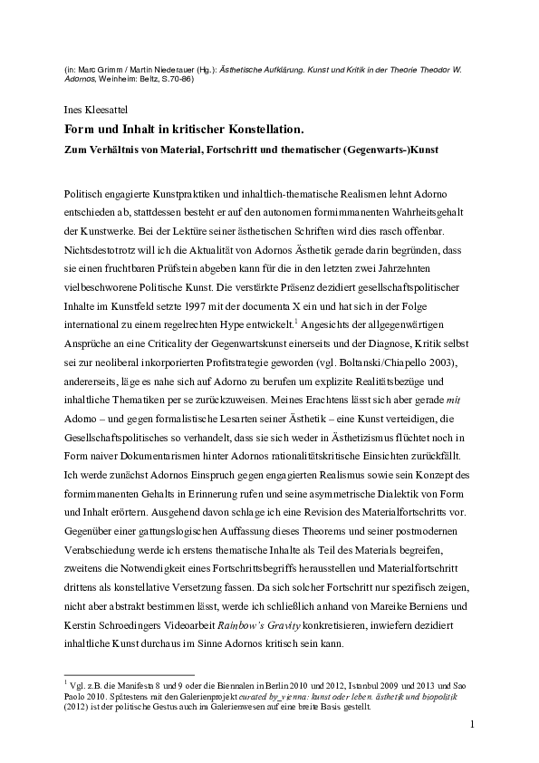 (PDF) Form und Inhalt in kritischer Konstellation