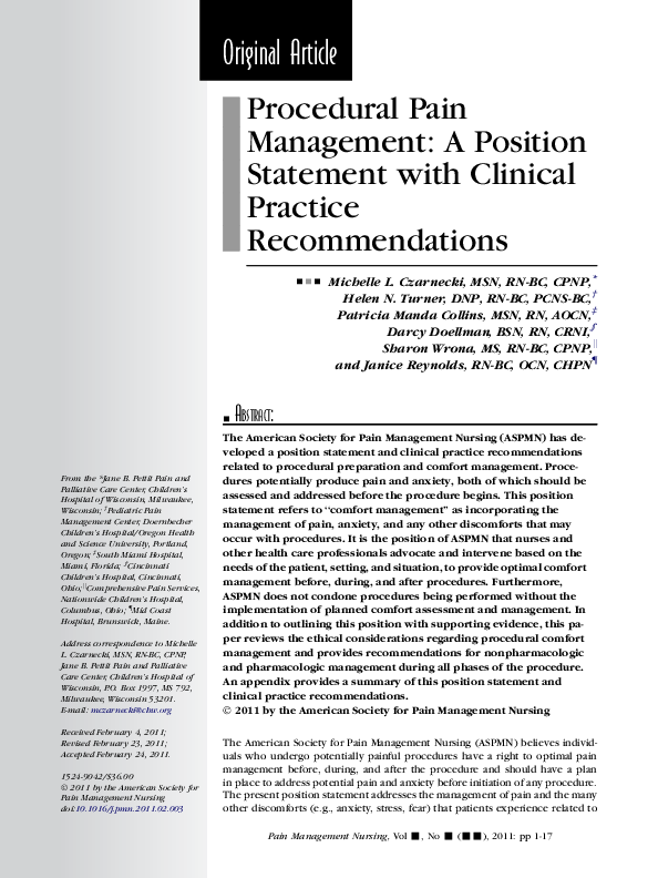(PDF) Procedural Pain Management A Position Statement with Clinical