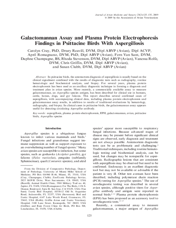 (PDF) Galactomannan Assay and Plasma Protein Electrophoresis Findings