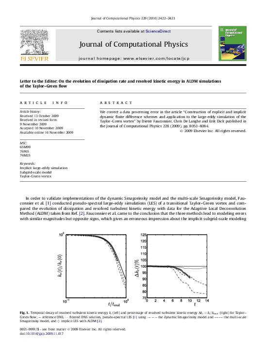 (PDF) On the evolution of dissipation rate and resolved kinetic energy ...