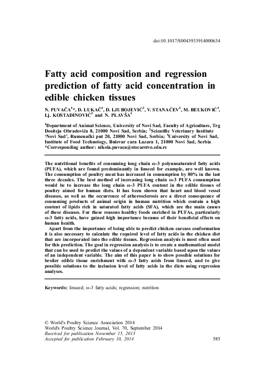 (PDF) Fatty acid composition and regression prediction of fatty acid