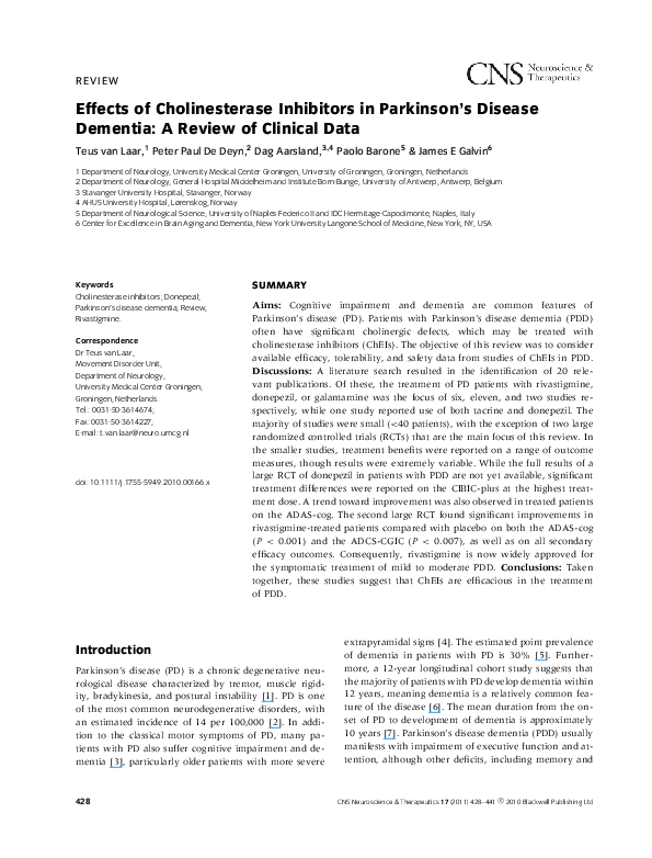 (PDF) Effects of Cholinesterase Inhibitors in Parkinson's Disease ...