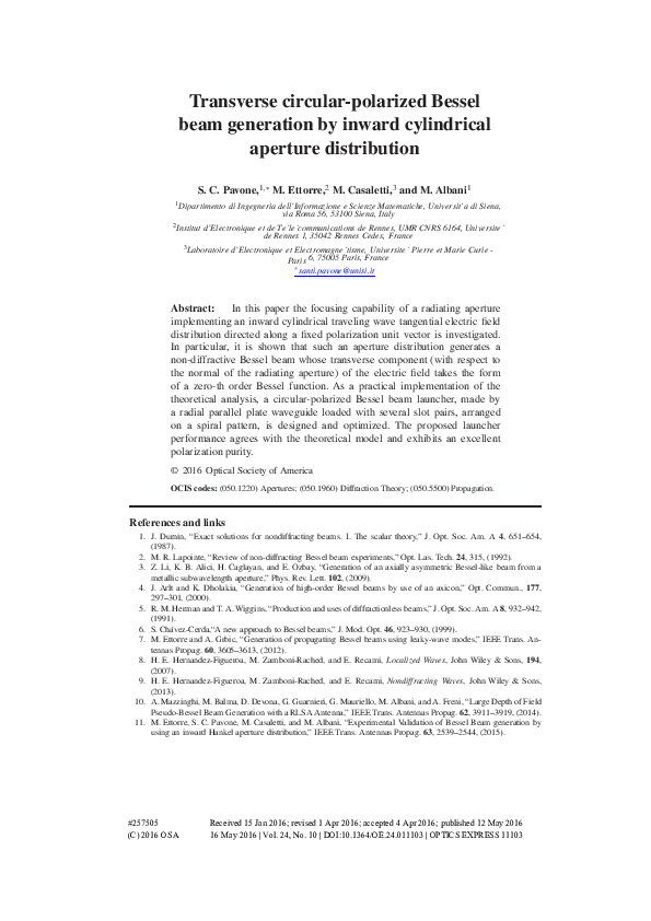 (PDF) Transverse circular-polarized Bessel beam generation by inward ...