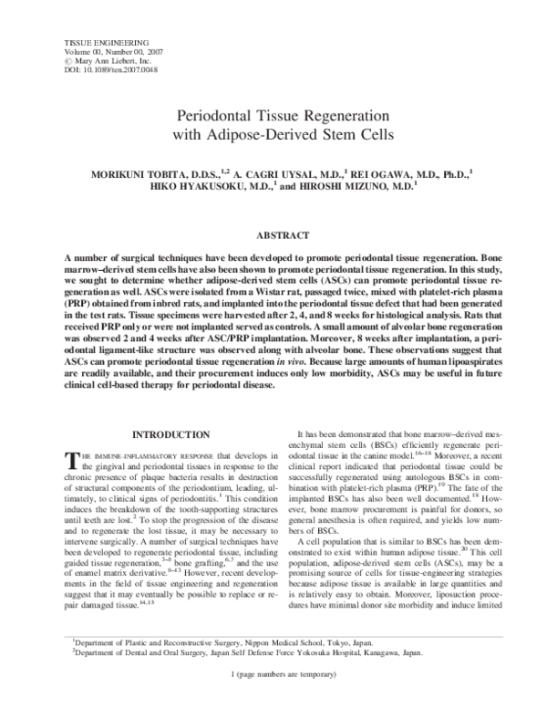 (PDF) Periodontal Tissue Regeneration with Adipose-Derived Stem Cells