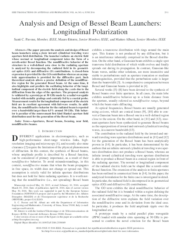 (PDF) Analysis and Design of Bessel Beam Launchers: Longitudinal ...