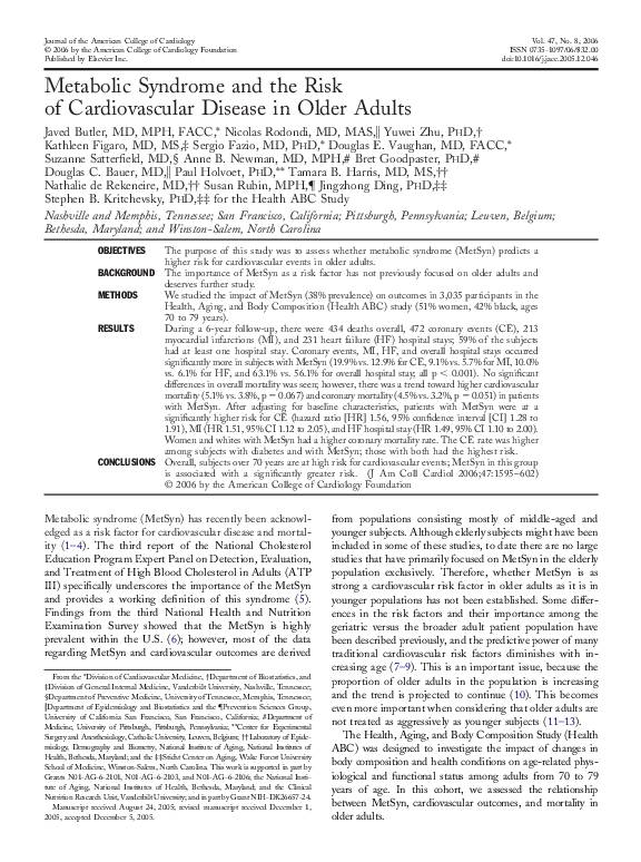 (PDF) Metabolic Syndrome and the Risk of Cardiovascular Disease in ...