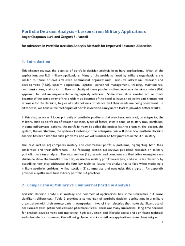 (PDF) Portfolio Decision Analysis: Lessons from Military Applications