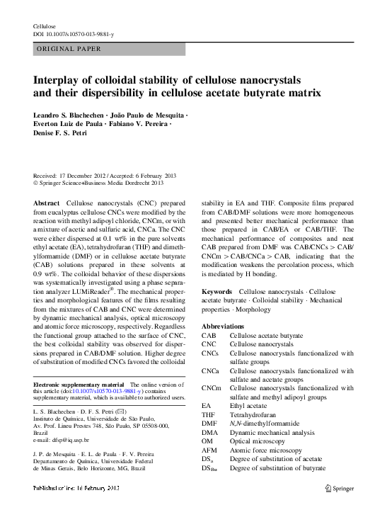 (PDF) Interplay of colloidal stability of cellulose nanocrystals and ...