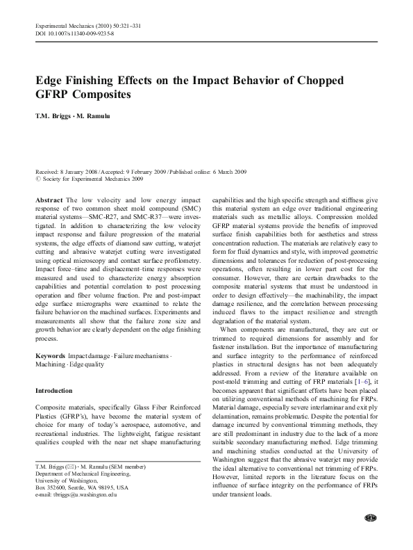 (PDF) Edge Finishing Effects on the Impact Behavior of Chopped GFRP