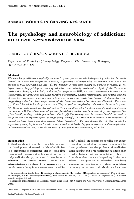 (PDF) The psychology and neurobiology of addiction: an incentive ...