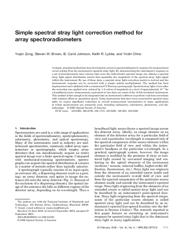 (PDF) Simple spectral stray light correction method for array ...
